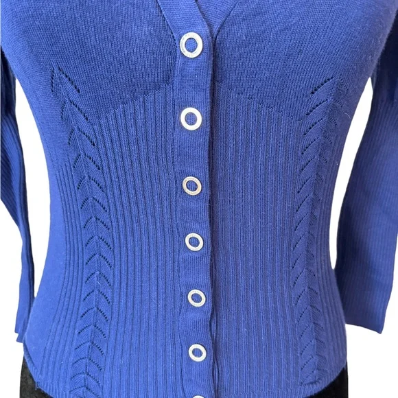 Karen Millen Bold Blue Cardigan Puff Sleeve Sweater - Picture 3 of 7